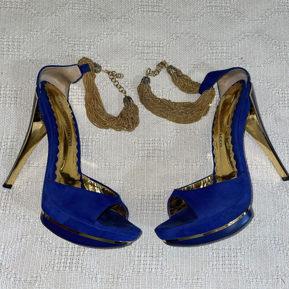 Francesco Sacco Women’s Dress Pumps Size 37 U.S. 6 M Blue Gold Luxury Formal